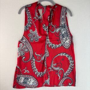 Cache Sz Small Red Floral Paisley 4 Ways to Wear Silky Halter Top Y2K Blouse NWT